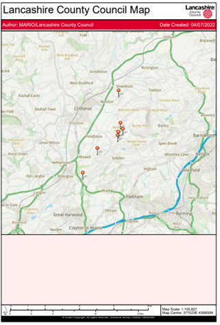 A Map showing the location of some of the Cairns and barrows in the Pendle Hill Area. 