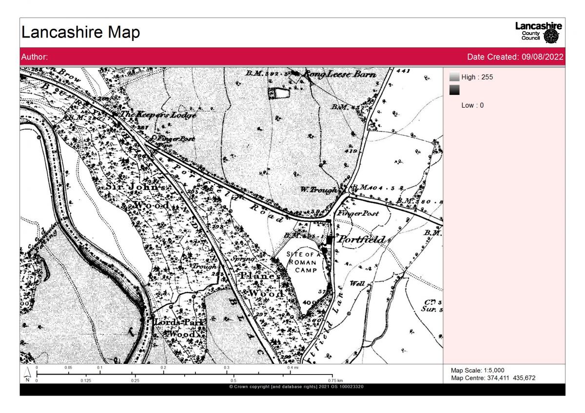 Image from the 1840 original OS map showing Portfield hillfort as “Site of a Roman Camp”. 