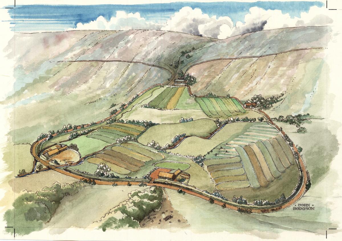 An illustration of Sabden Fold Vaccary by John Hobson. 