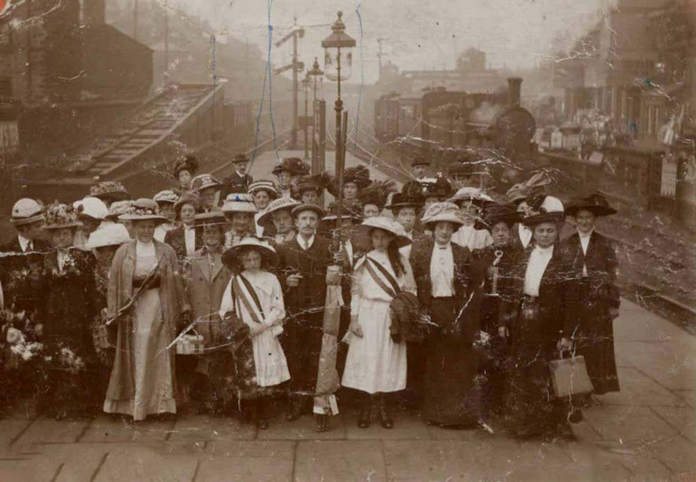 Clitheroe Women's suffrage society at Nelson station 1911