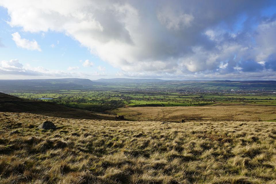 Late afternoon light across the Ribble Valley from the Nick of Pendle