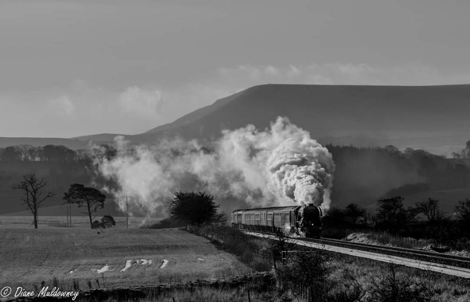Flying Scotsman with Pendle Hill in the backdrop 4th Dec 2019