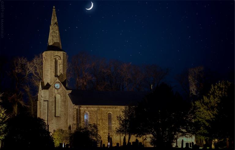 Sabden Parish Church at night