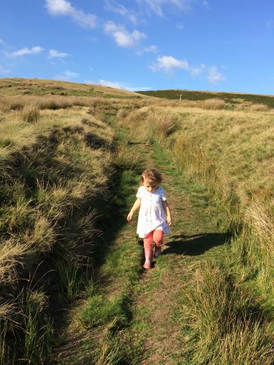 Lorna exploring Pendle hill age 2 