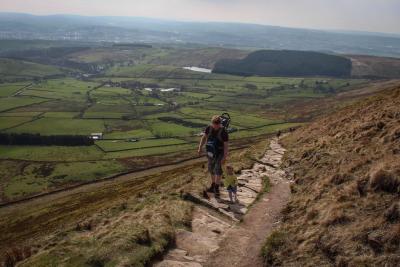 I took my 2 year old daughter for a walk up Pendle Hill with her in my baby carrier but she was determined to walk up herself. The picture is of me approaching the top of the steps. It was a very proud moment for me. 