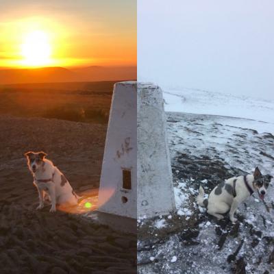 Early autumn sunset and icy winter trig 