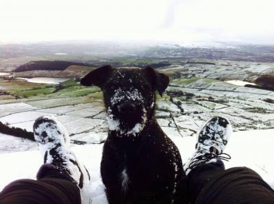 Myself & Elvis up Pendle on a cold Winter morning. 